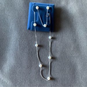 White culture pearl & sterling silver necklace & bracelet set - new